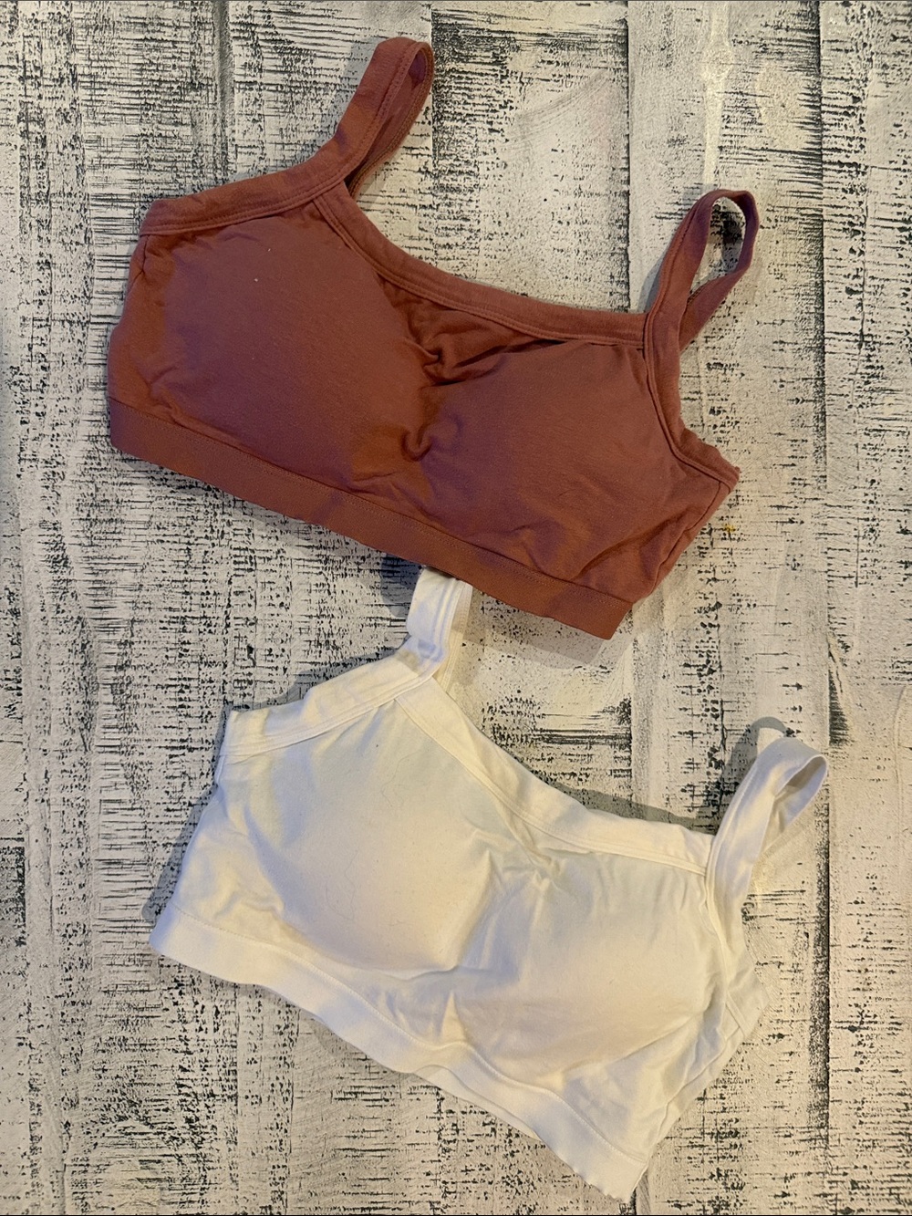 ROMWE Two-Pack Seamless Bralettes — Rust & White